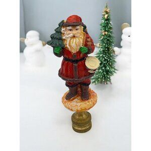 Vintage Santa Claus Lamp Finial Small Christmas Decoration Holding Tree and Toys